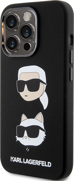 Mbështjellës Karl Lagerfeld Silicone Karl&Choupette Head për iPhone 15 Pro, i zi