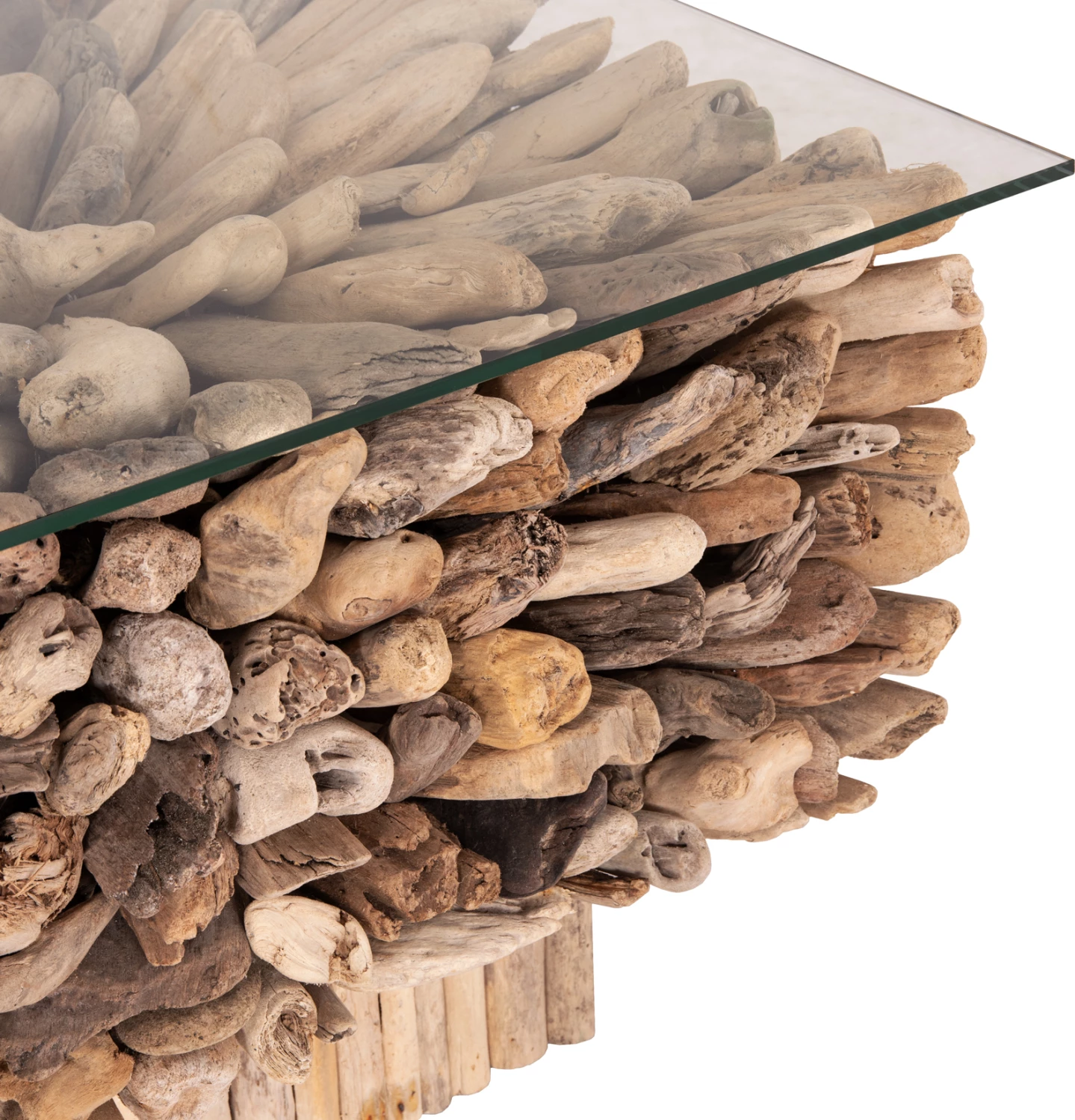 Tavolinë kafeje katrore SPARROW, dru i larë, xham, 75x75x51cm