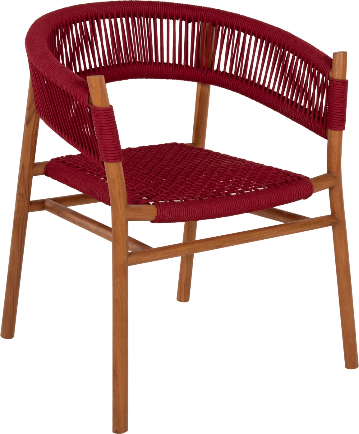 Karrige ngrënieje me krahë IRVING, dru TEAK, ngjyrë natyrale dhe litar i kuq burgundy, FH9797, 60x55x75H cm