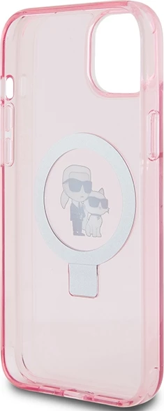 Mbështjellës Karl Lagerfeld KLHMP15SHMRSKCP për iPhone 15 6.1", me ring stand, MagSafe, rozë