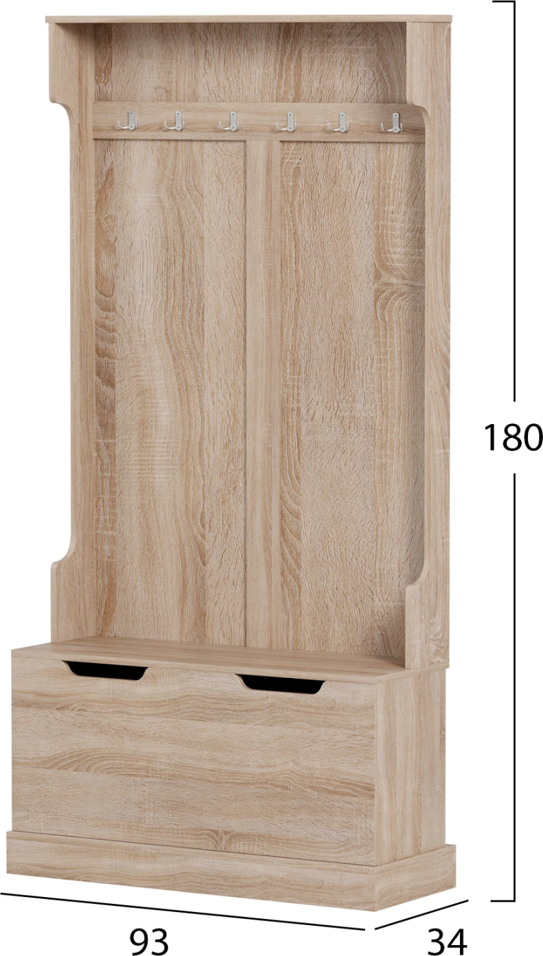 Mobilje hyrëse KAYLOR FH2475.01 me varëse dhe hapësirë ruajtjeje, MDF, Sonama, 93x34x180 cm