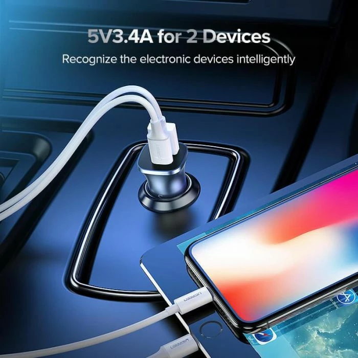 Karikues veture UGREEN 30780 USB-A + USB-C PD 18W, gri, me kuti