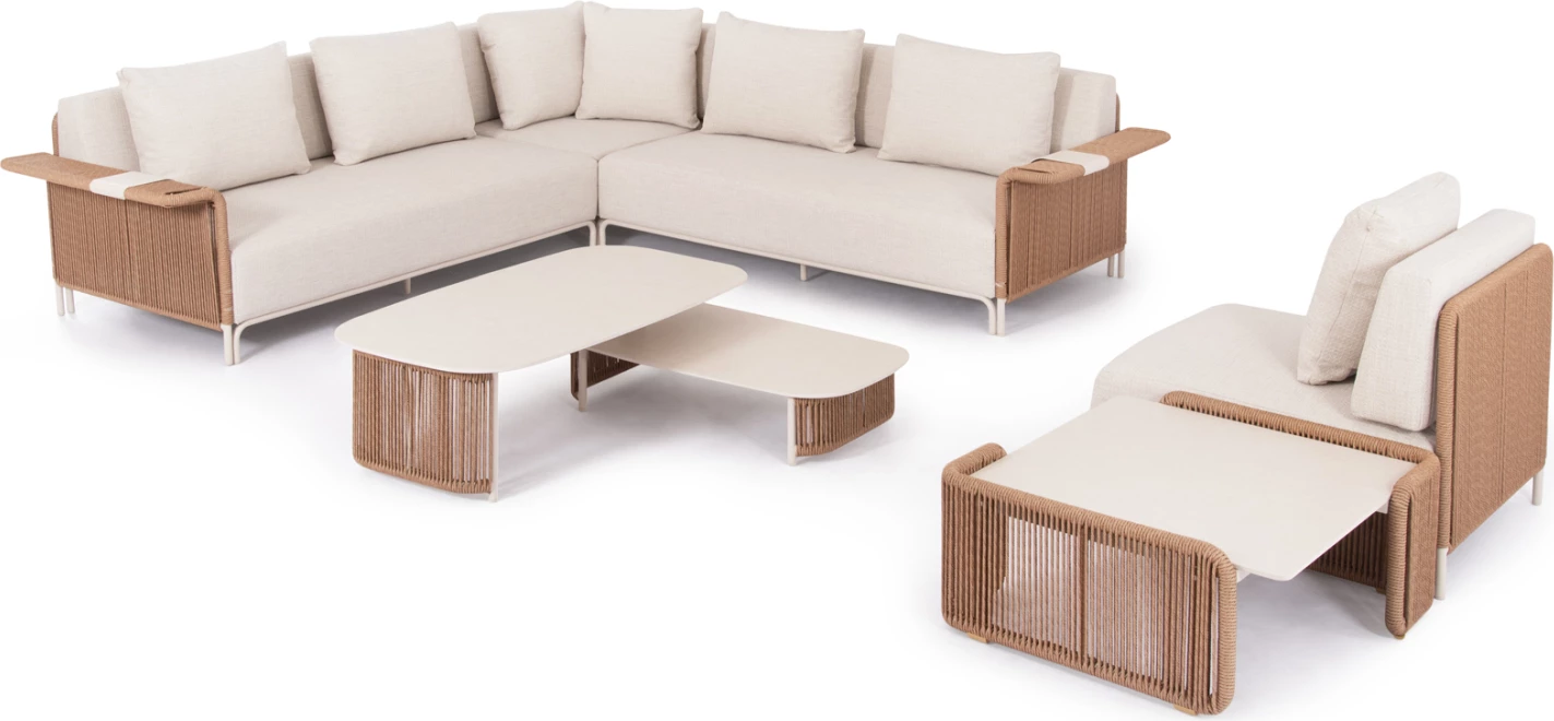 Set lounge për jashtë, 6 pjesë, AURORA, alumin ngjyrë fildishi, thurje bezhë, gur sintetik, CD6170