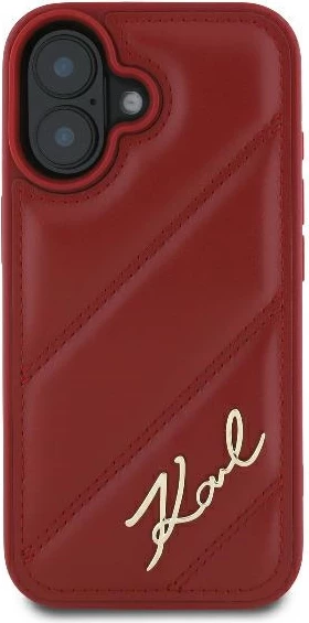 Mbështjellës Karl Lagerfeld Diagonal Quilted Script për iPhone 16, Kuq