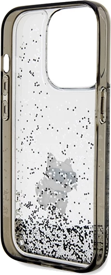Mbështjellës Karl Lagerfeld Liquid Glitter Choupette për iPhone 14 Pro, transparent, argjendtë