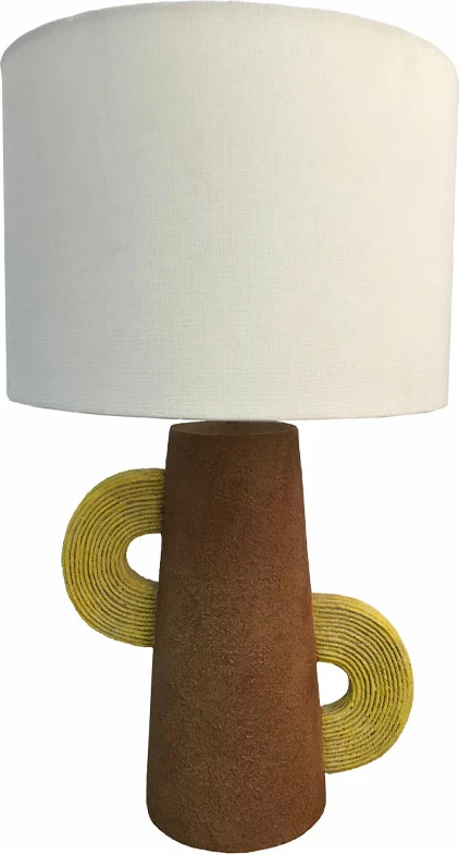 Llambë tavoline HATCUS, polirezine bezhë, stofë e bardhë, 30.7x30.7x52.5cm