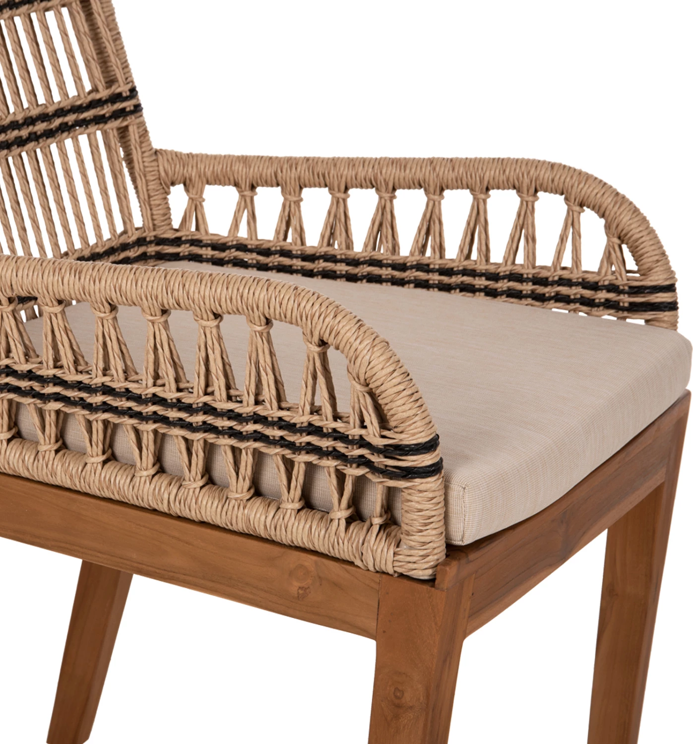 Karrige me krahë STARDOM, dru tik dhe litar, ngjyrë natyrale me detaje antraciti, FH9760.02, 57x65x83cm