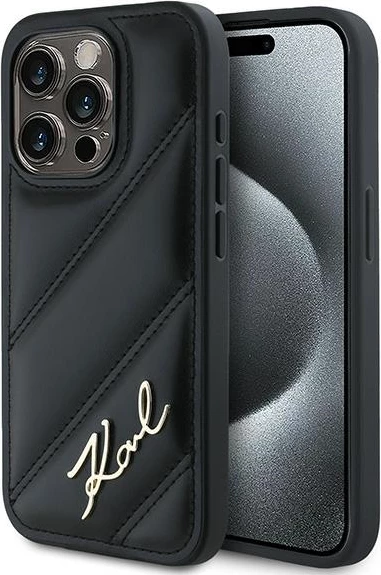 Mbështjellës Karl Lagerfeld Diagonal Quilted Script për iPhone 15 Pro Max, e zezë
