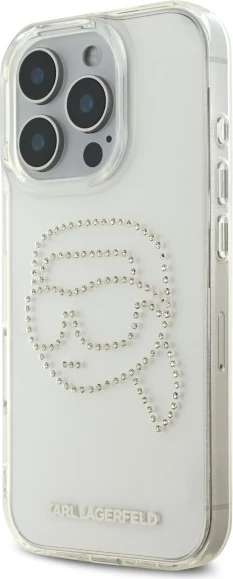 Mbështjellës Karl Lagerfeld KLHCP16XHKHDCELT për iPhone 16 Pro Max 6.9", transparent, IML Rhinestones Karl Head
