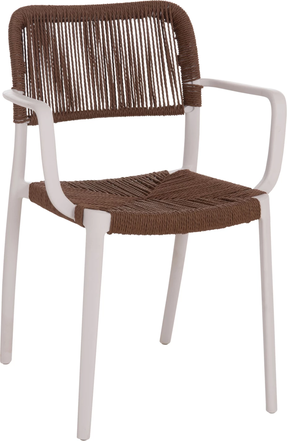 Karrige për tavolinë për terasë STRIDER, kornizë e bardhë, litar kafe, FH6391.01, 57x53x80cm, set prej 5 copash