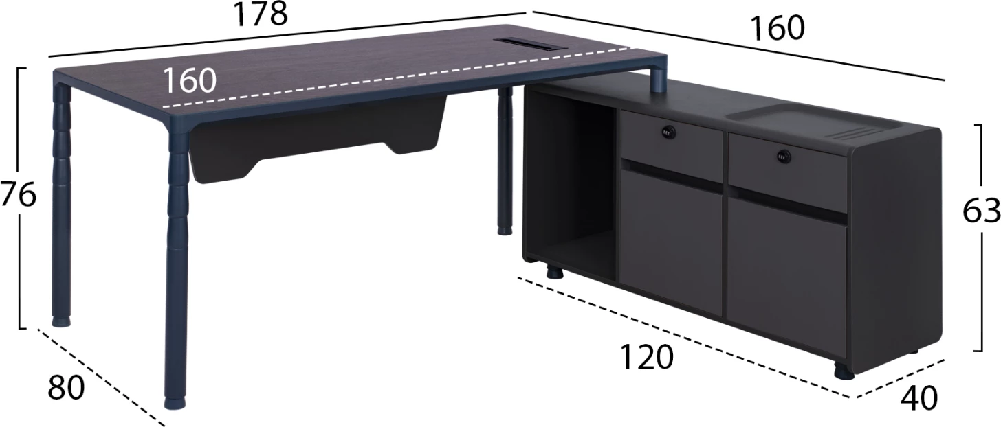 Tavolinë profesionale për zyre, kënd i djathtë, ngjyrë gri dhe wenge, FH2109R, 183x160x76 cm