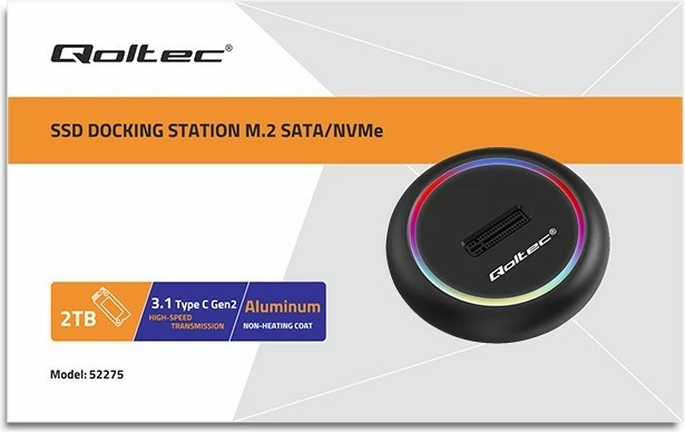 Stacion dokimi SSD M.2 Qoltec 52275, NVMe/SATA, USB-C, 2TB, i zi