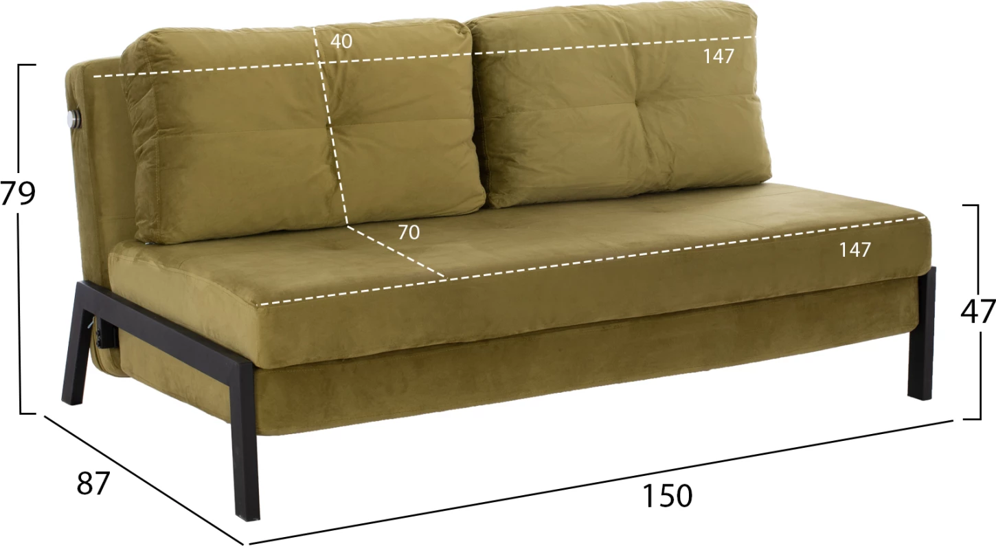 Shtrat divan kadife, ngjyrë ulliri, FH3079.13, 150x87x79 cm