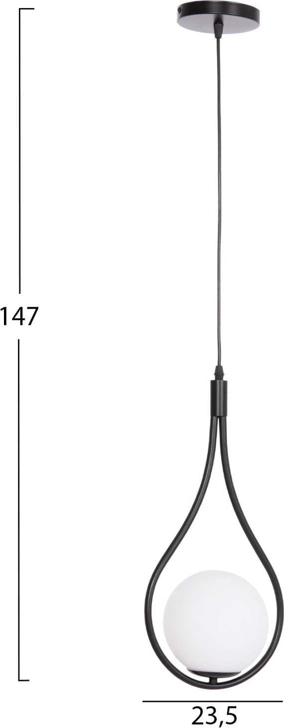 Llambë tavani varëse Droplet, metal i zi, glob i bardhë qumështor, FH7503.11, 23.5x12x147cm