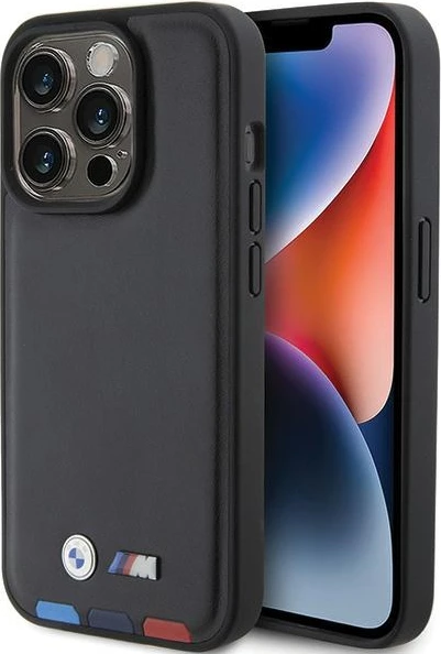 Mbështjellës BMW BMHCP15L22PTDK për iPhone 15 Pro 6.1", Leather Stamp Tricolor, i zi