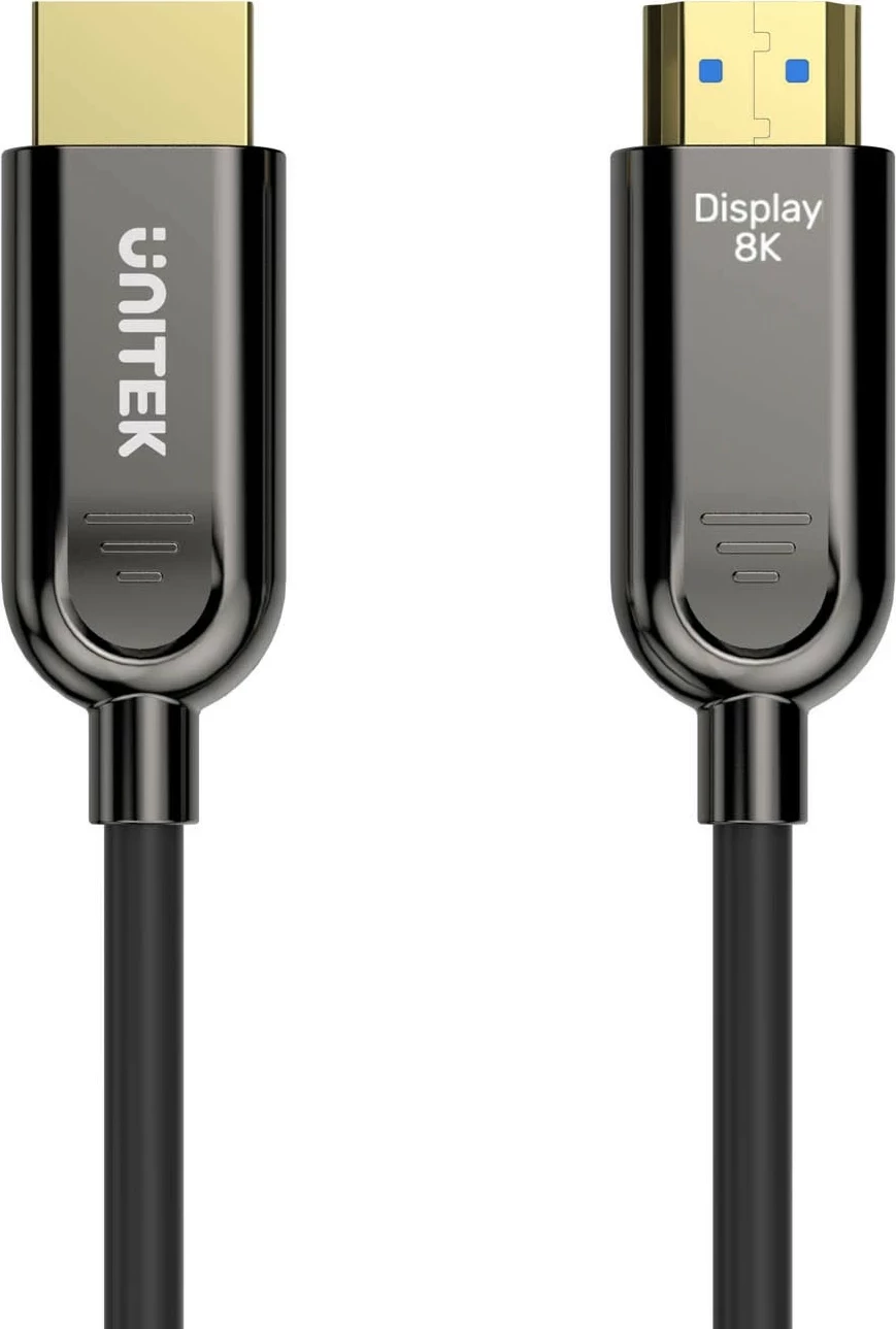 Kabëll optik HDMI Unitek 2.1 AOC 8K 120Hz 70m, ngjyrë zezë-argjendtë