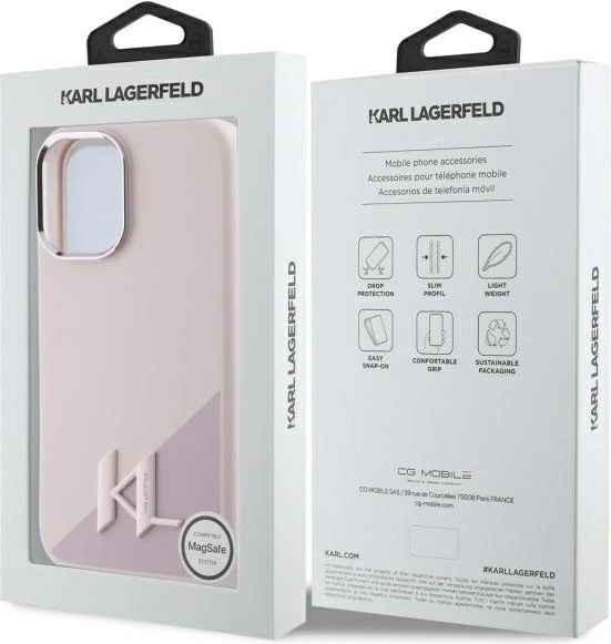 Mbështjellës Karl Lagerfeld Silicone Shadow Metal Initial MagSafe për iPhone 16, Rozë