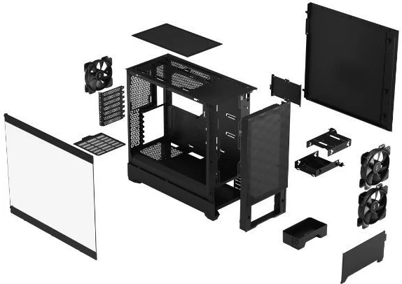 Kasë Fractal Design Pop Air Black TG Clear Tint, Midi Tower, ATX, xham i temperuar, e zezë