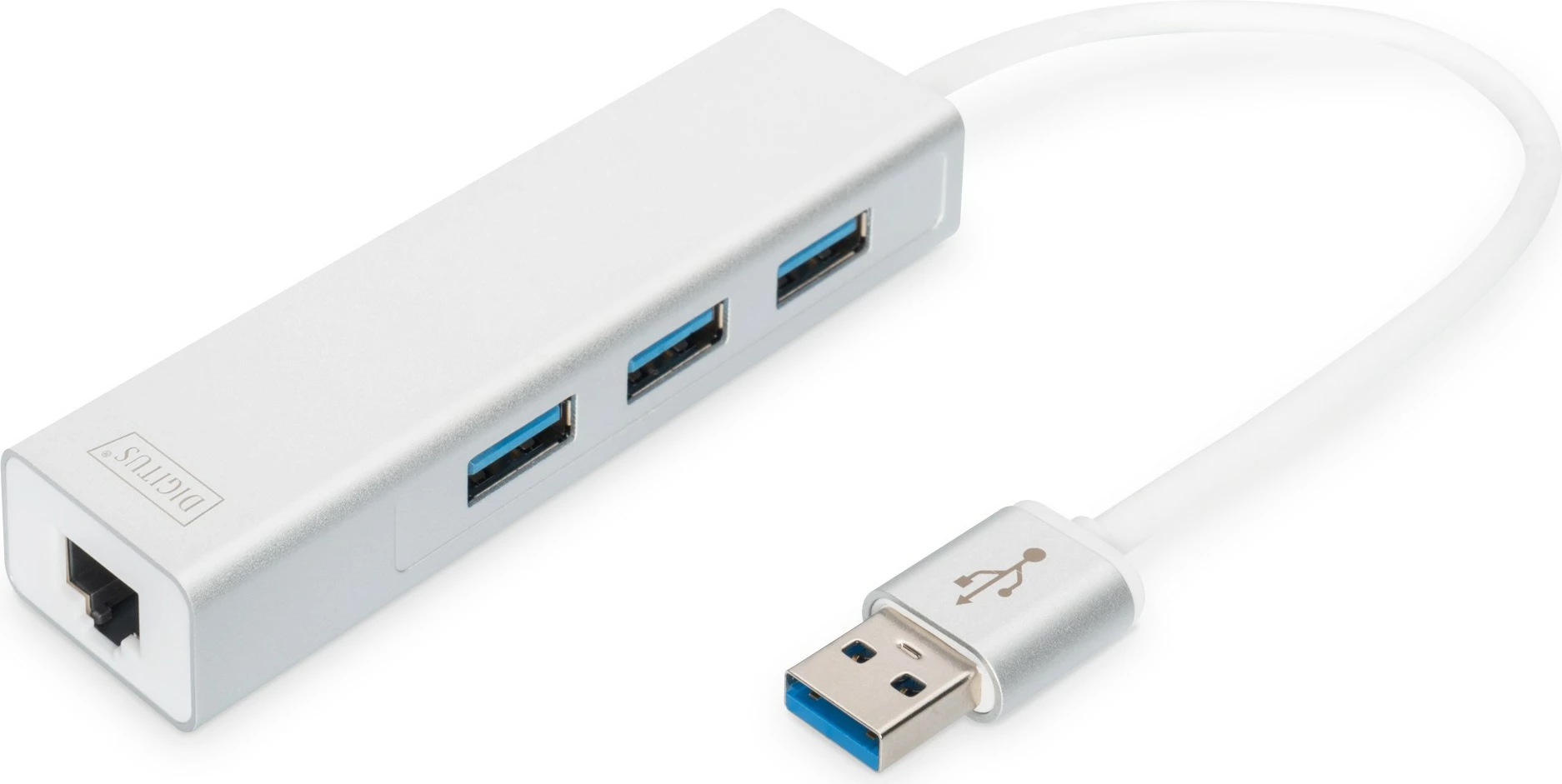 Hub USB 3.0 Digitus, 3 Porta & LAN Gigabit, Silver, White