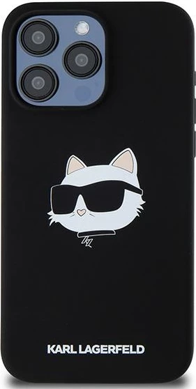 Mbështjellës Karl Lagerfeld Silicone Choupette Head MagSafe për iPhone 15 Pro Max, zi