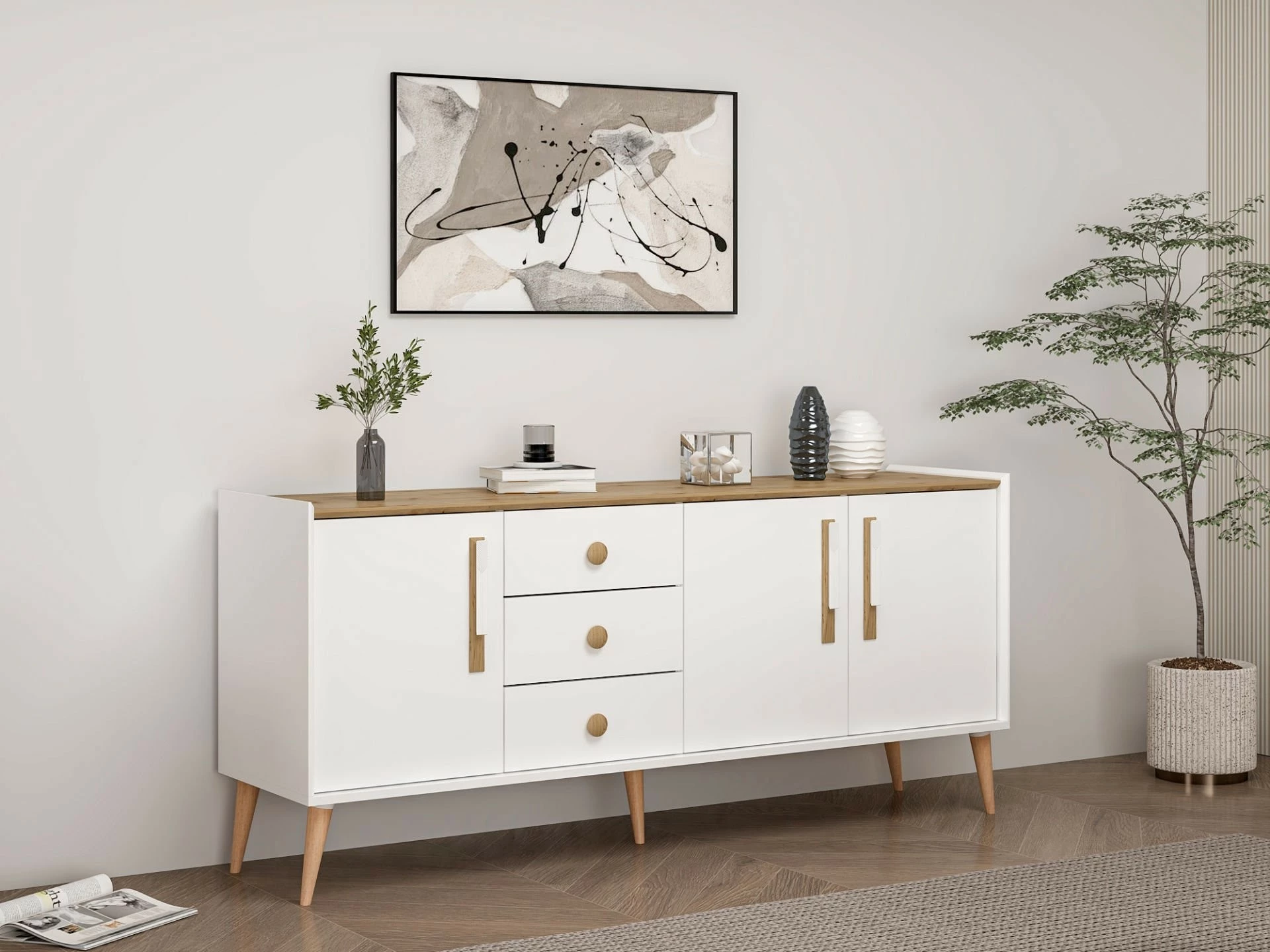 Konsol Skye Decor, Mitra, e bardhë