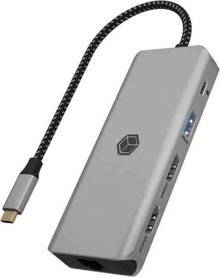 Stacion dokimi USB-C 9-në-1 ICYBOX IB-DK4012-CPD, Power Delivery 100W, 2x HDMI, Gigabit LAN, SD/microSD, antracit/zi