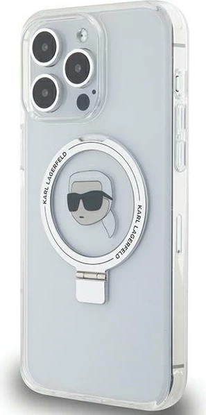Mbështjellës Karl Lagerfeld KLHMP15XHMRSKHH për iPhone 15 Pro Max 6.7", Ring Stand Karl Head, MagSafe, Bardhë