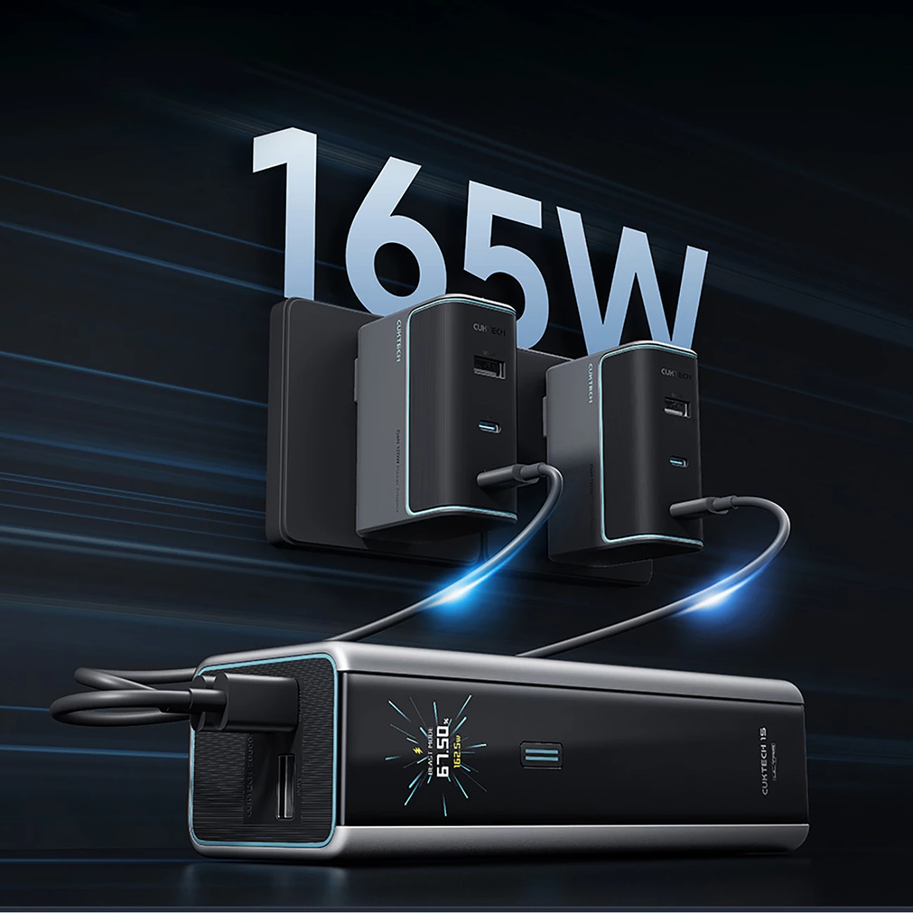 Powerbank Cuktech CKPB200UGLGR, 20000mAh, 210W, 2x USB-C, 1x USB-A, Gri