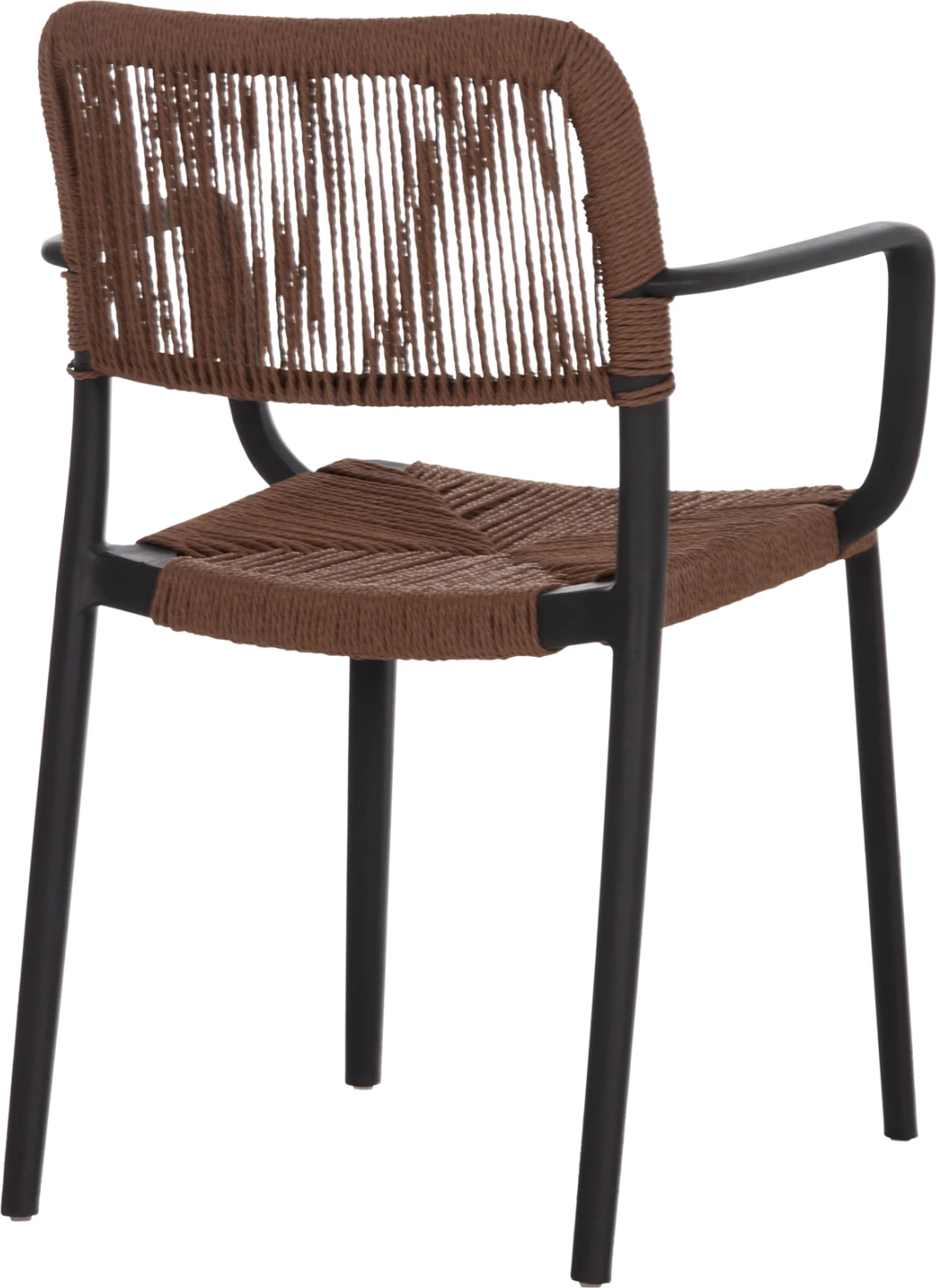 Karrige për jashtë për tavolinë, STRIDER, kornizë e zezë, litar kafe, 57x53x80cm, set prej 5 copash