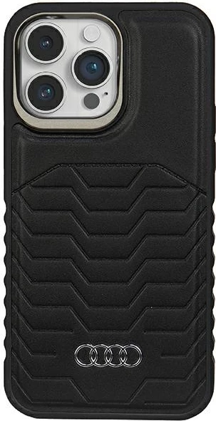 Mbështjellës Audi për iPhone 14 Pro Max, lëkurë sintetike, MagSafe, zi
