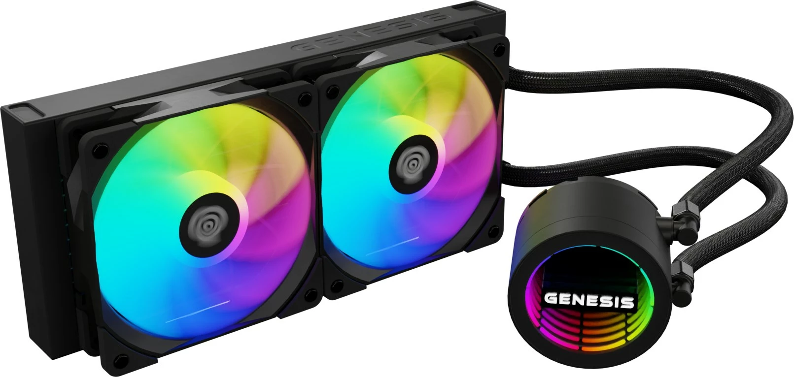 Kasë ftohëse me ujë GENESIS NLG-2319 për procesor, 2 ventilatorë, RGB, e zezë