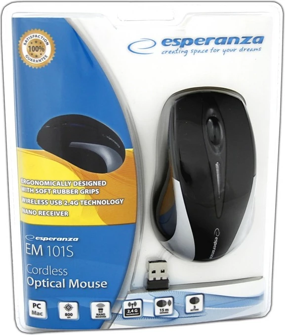 Maus wireless Esperanza ANTARES EM101S, optik, USB Nano Receiver, i zi