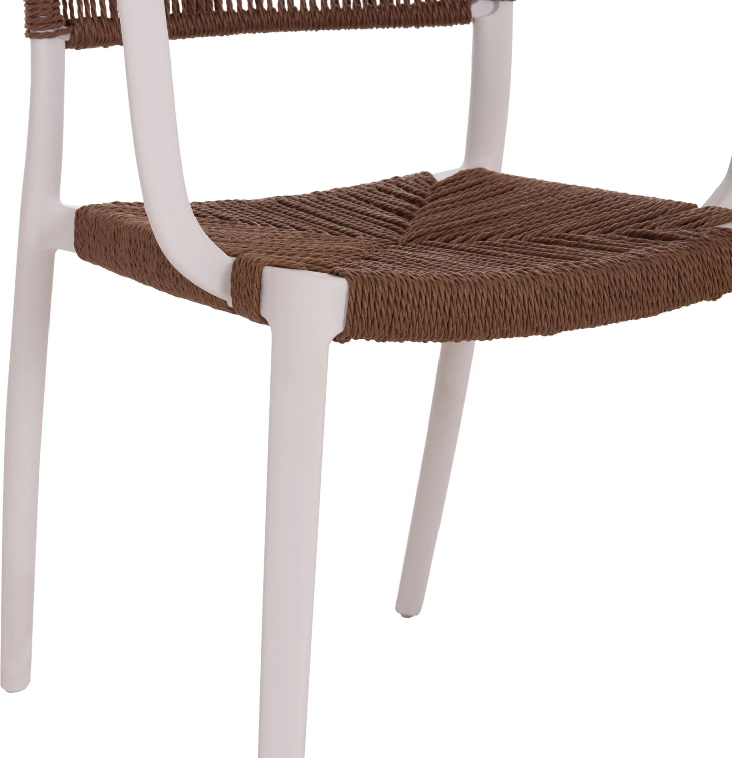 Karrige për tavolinë për terasë STRIDER, kornizë e bardhë, litar kafe, FH6391.01, 57x53x80cm, set prej 5 copash