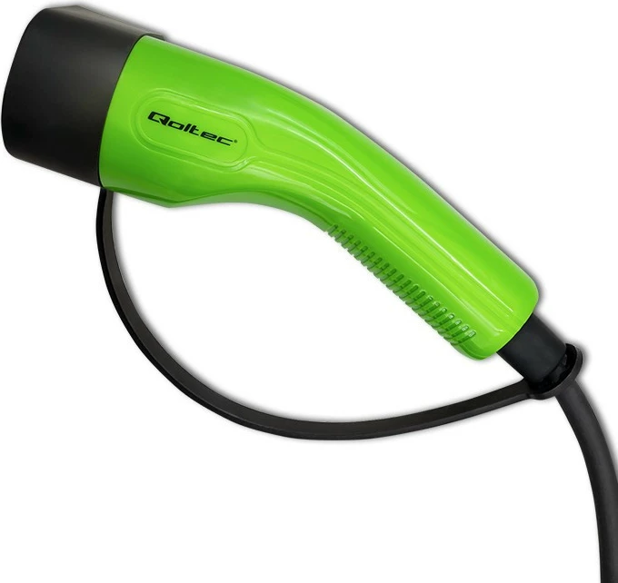 Karikues portabil për makina elektrike Qoltec 52478, Type 2, 11kW, 3 faza, WiFi, LCD, 5m, i zi/gjelbër