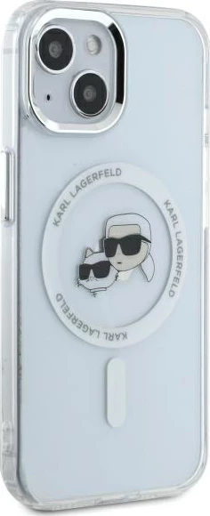 Mbështjellës Karl Lagerfeld IML Metal Karl&Choupette Head MagSafe për iPhone 14, Bardhë