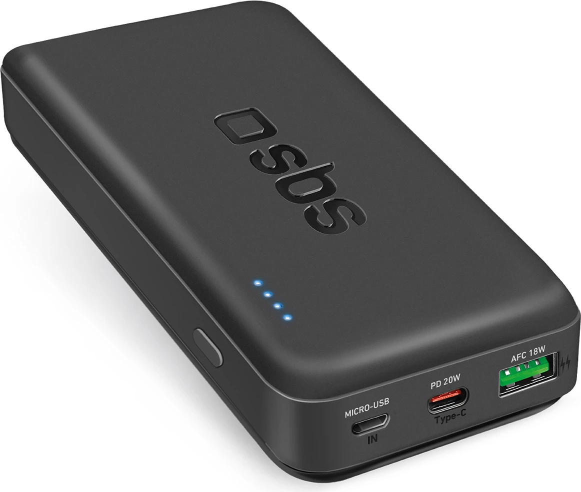 Powerbank SBS TTBB20000PD20K 20000 mAh, 20W PD, USB-C/USB-A/Micro-USB, e zezë