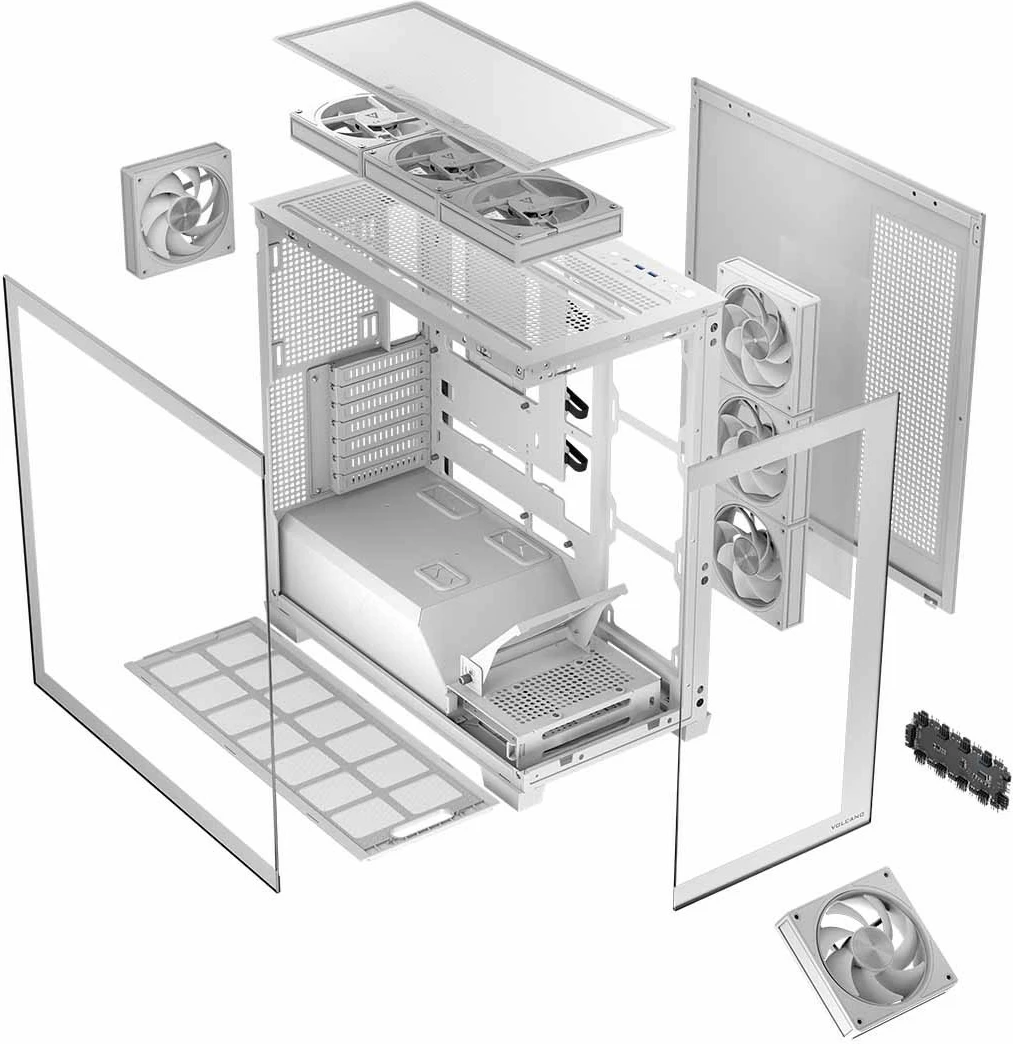 Kasë MODECOM Volcano Stellar 8F ARGB 20, Midi Tower, e bardhë