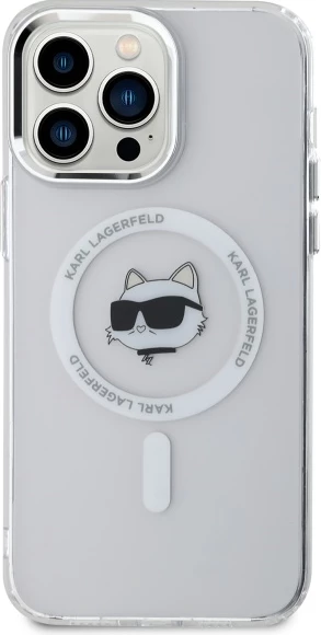 Mbështjellës Karl Lagerfeld IML Metal Choupette Head MagSafe për iPhone 13 Pro, Bardhë