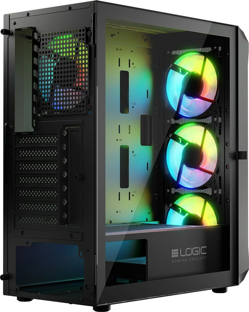Kasë, Logic Concept, Portos ARGB Midi (AT-PORTOS-10-0000000-0002), ATX/Micro ATX, 4x 120 mm ARGB, panel anësor xham i temperuar, USB 3.0, e zezë