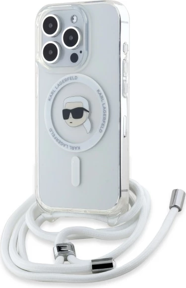 Mbështjellës Karl Lagerfeld Crossbody IML Karl Head MagSafe për iPhone 16 Pro Max, Transparent
