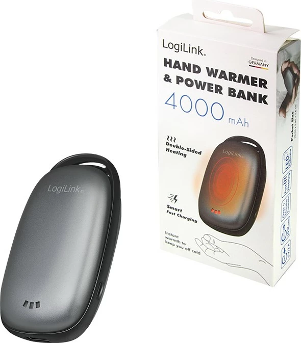 Powerbank LogiLink 4000 mAh, 1x USB-A, Handwärmer, metallik gri