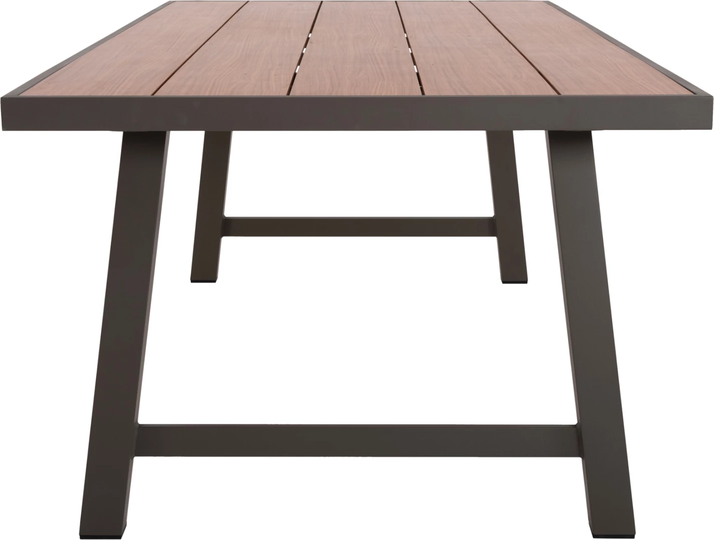 Tavolinë alumini për jashtë, GOBAR FH6060.04, ngjyrë shampanjë me sipërfaqe tavoline si dru, 240x105x75 cm