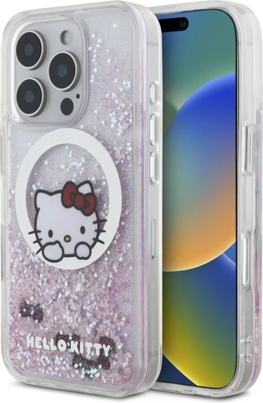Mbështjellës Hello Kitty Liquid Glitter Sweet Kitty Bows MagSafe për iPhone 16 Pro, Bardhë
