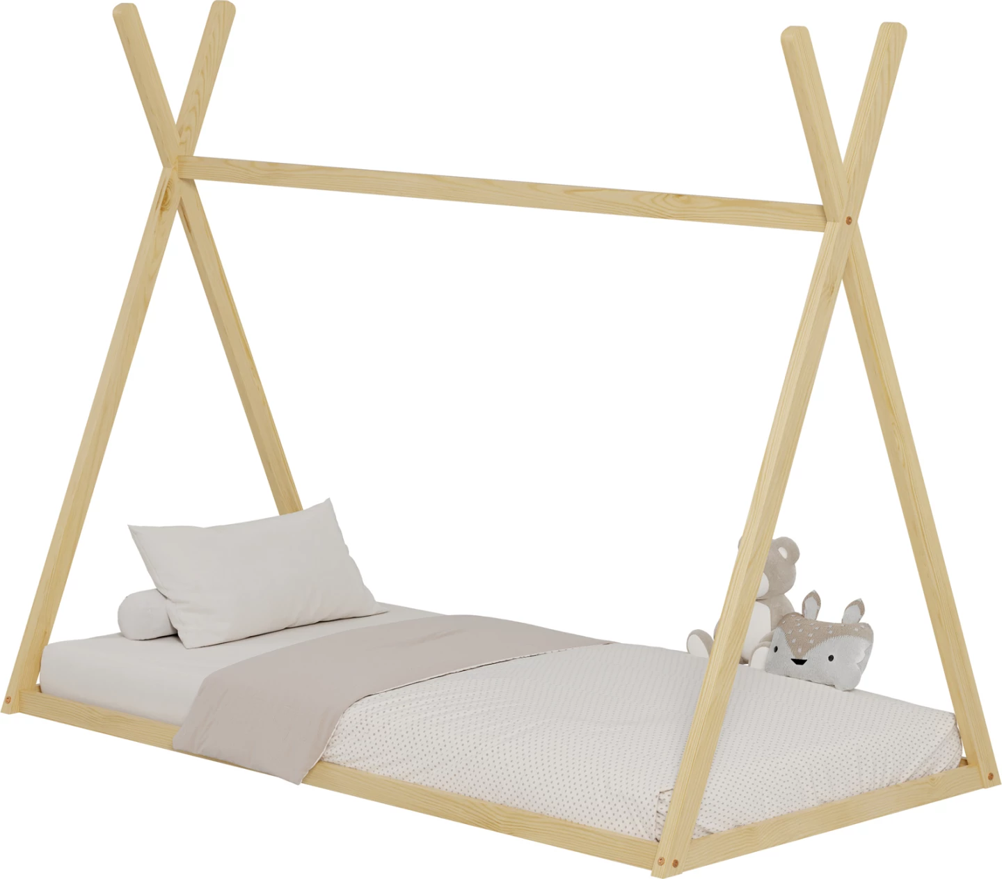 Krevat për fëmijë MUNK FH681.01 t.MONTESSORI dru pishe i fortë në ngjyrë natyrale për dyshek 190x90cm