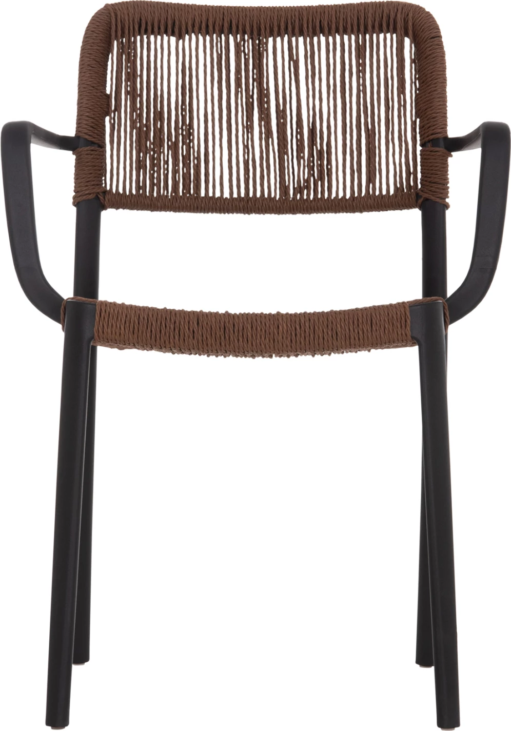 Karrige për jashtë për tavolinë, STRIDER, kornizë e zezë, litar kafe, 57x53x80cm, set prej 5 copash