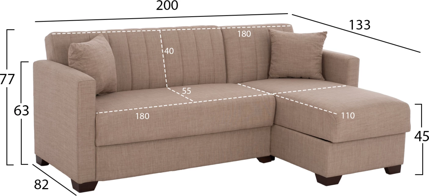 Divan qoshe, shtrat, i kthyeshëm, FH3244.04, 200x133x77 cm, bezhë