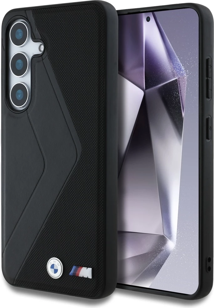 Mbështjellës BMW Leather Oversized Stripes MagSafe për Samsung Galaxy S25, i zi