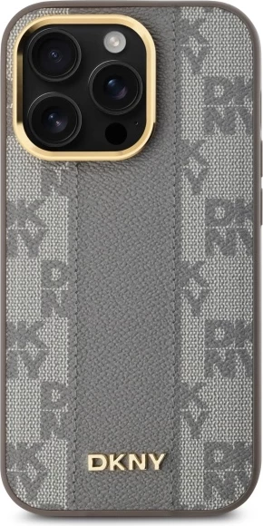 Mbështjellës DKNY Leather Checkered Mono Pattern MagSafe për iPhone 14 Pro, Bezhe