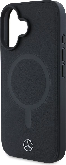 Mbështjellës Mercedes Plain Smooth Leather MagSafe për iPhone 16, i zi
