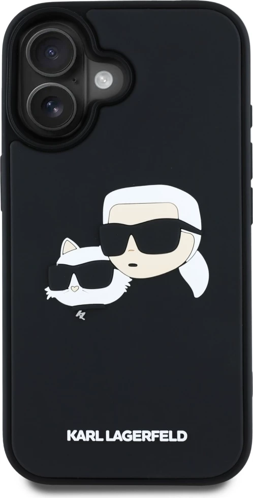 Mbështjellës Karl Lagerfeld HC 3D Rubber Double Heads për iPhone 16, i zi